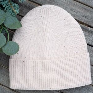 Winter Beanie Rib Knit Hat Women's Ivory Cream Shimmer Sparkle Glam Glitter